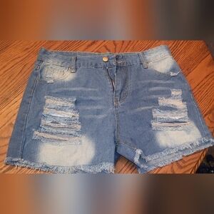 Stylish Frayed Blue Denim Shorts